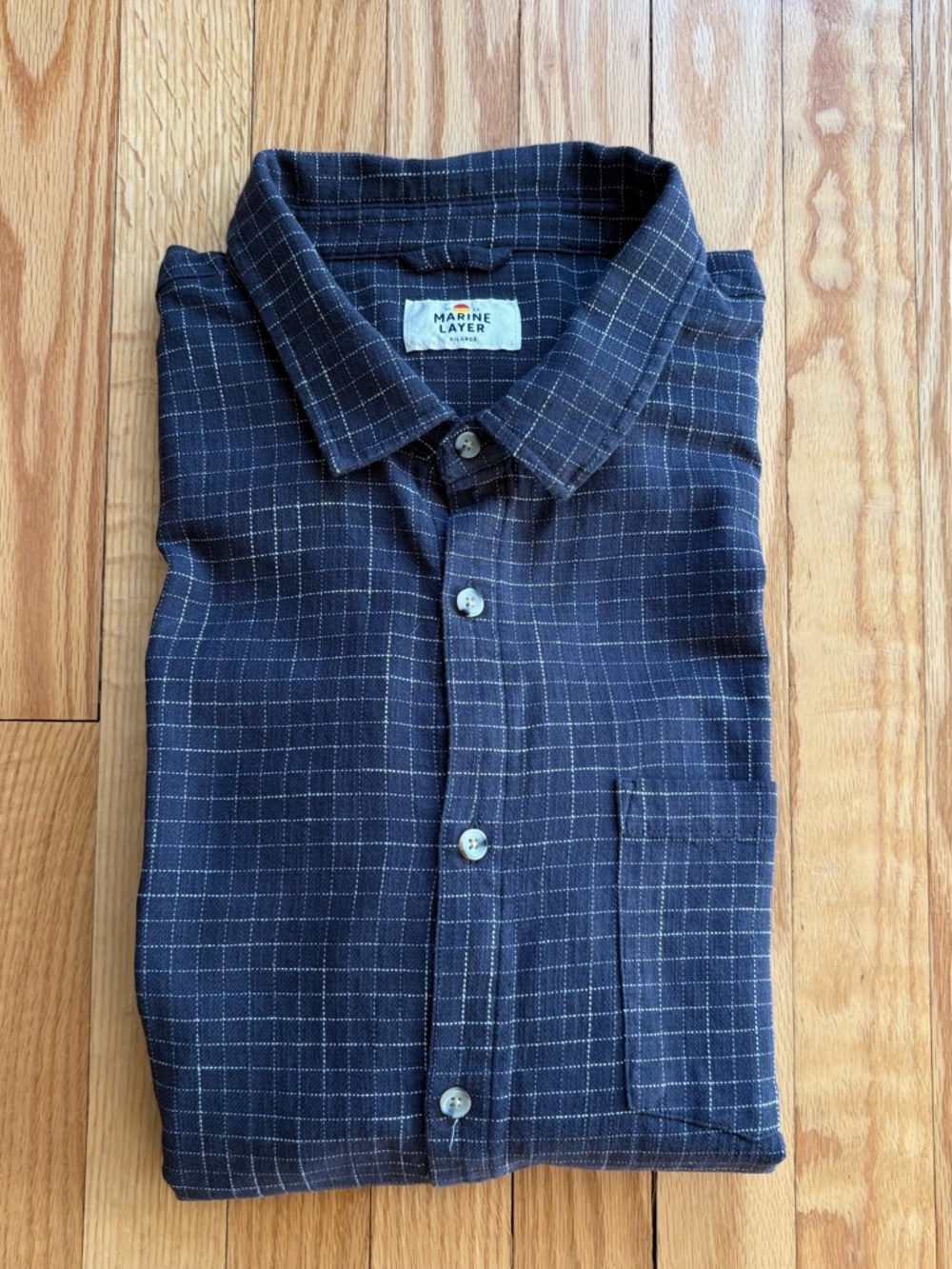 Marine Layer Men’s Long Sleeve Flannel Shirt XL Black White Checks